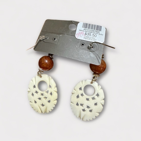 Chico’s Dangle Pierced Earrings Amber & Faux Pierced Ivory Pendant - Picture 2 of 4